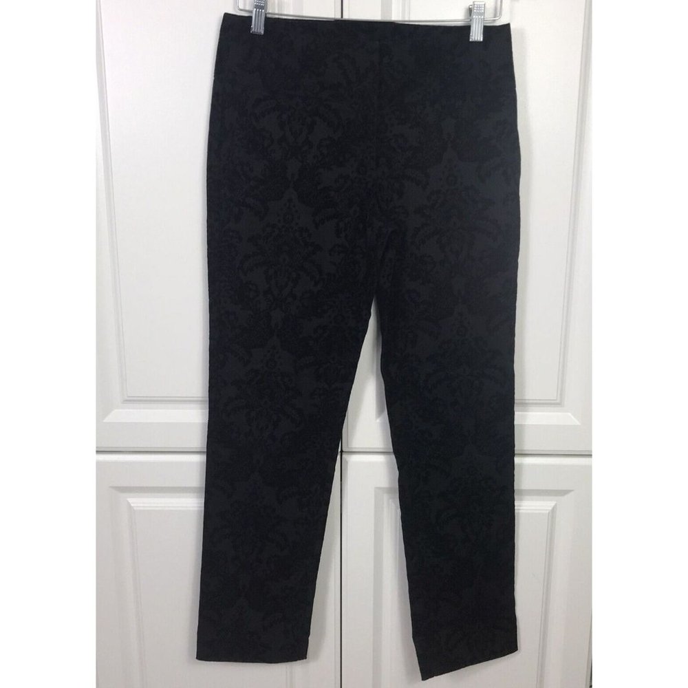 VTG INC International Concepts Size 6P Black Velvet Flocked Straight Leg Pants